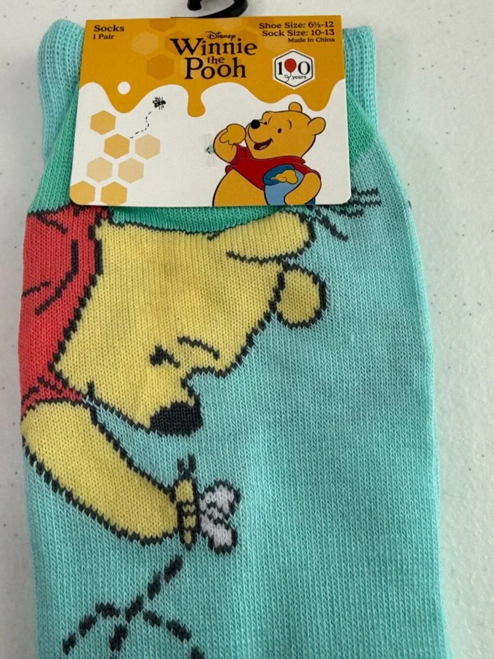 Disney Winnie the Pooh Mens Crew Socks Blue Character Shoe Size 6.5-12 New